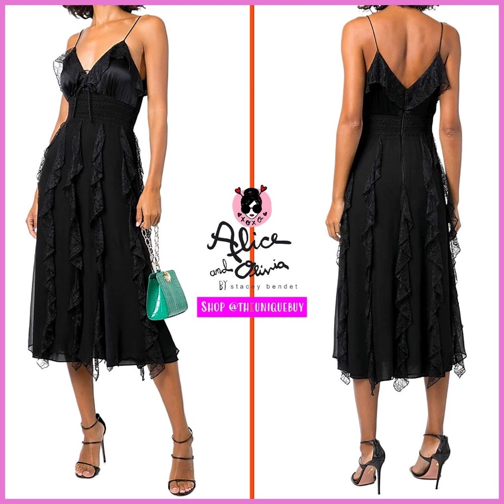 Alice + Olivia McGuire Lace & Silk Blend Black Midi Dress - Picture 7 of 17